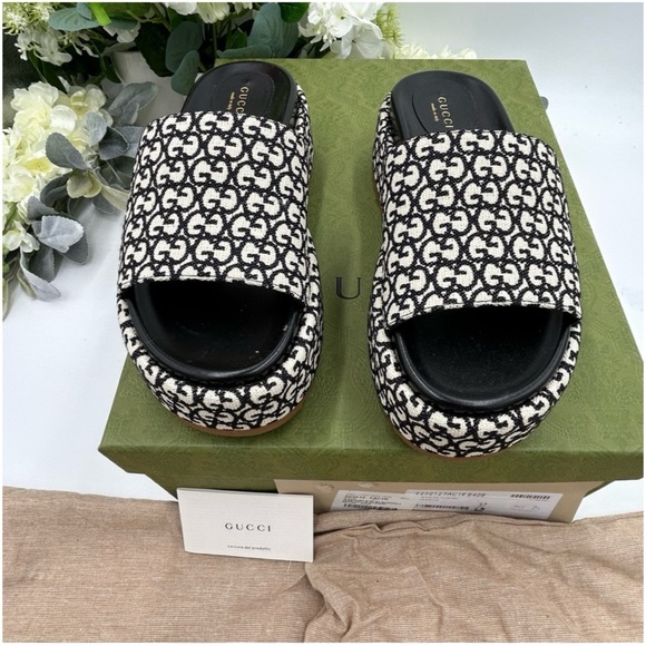 Gucci monogram Angelina slide platform sandals size 37 made in Italy - Picture 2 of 7